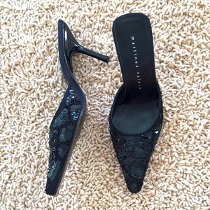 Black Sequin Embellished Mules